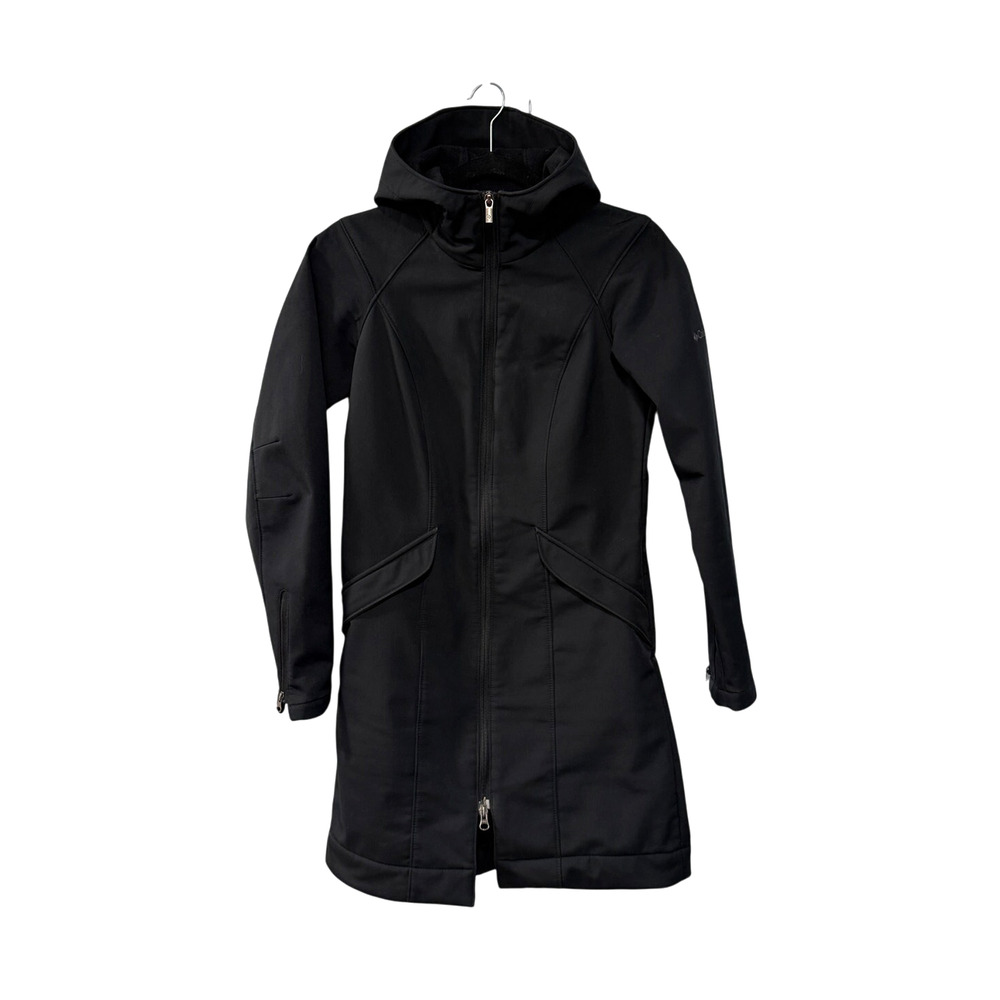Columbia XS Soft Shell Hooded Rain Jacket $179 Waterproof Trench Coat Black NEW! - Picture 2 of 6
